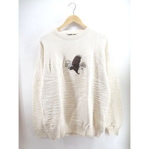 90s Bald Eagle Chunky Knit Made In USA XL Sweater Embroidery VTG Croft‎ & Barrow